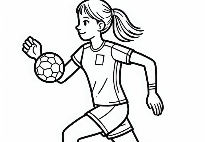 Handballerin rennt über das Spielfeld – Ausmalbild kostenlos