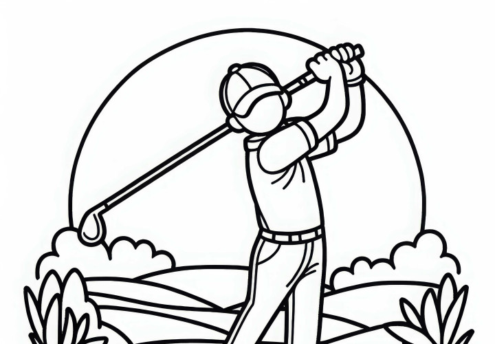 Gambar warnai pemain golf mudah gratis Gambar Mewarnai Pemain Golf Sederhana Gratis