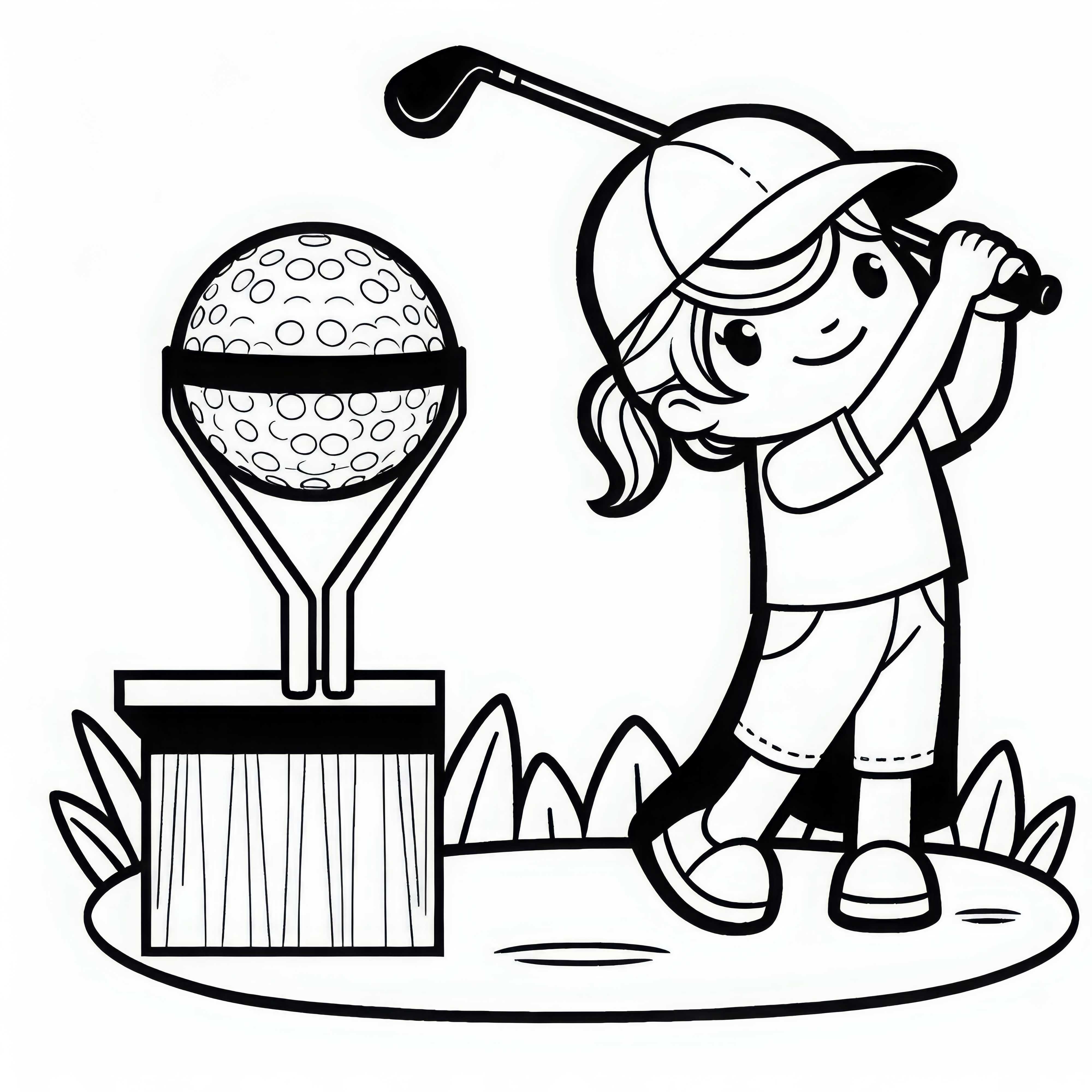 Pemain golf dengan stik - Gambar pewarnaan sederhana dan gratis