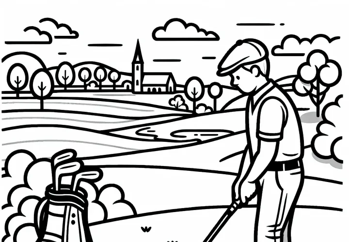 Golfspiller studerer boldens position – gratis malerskabelon