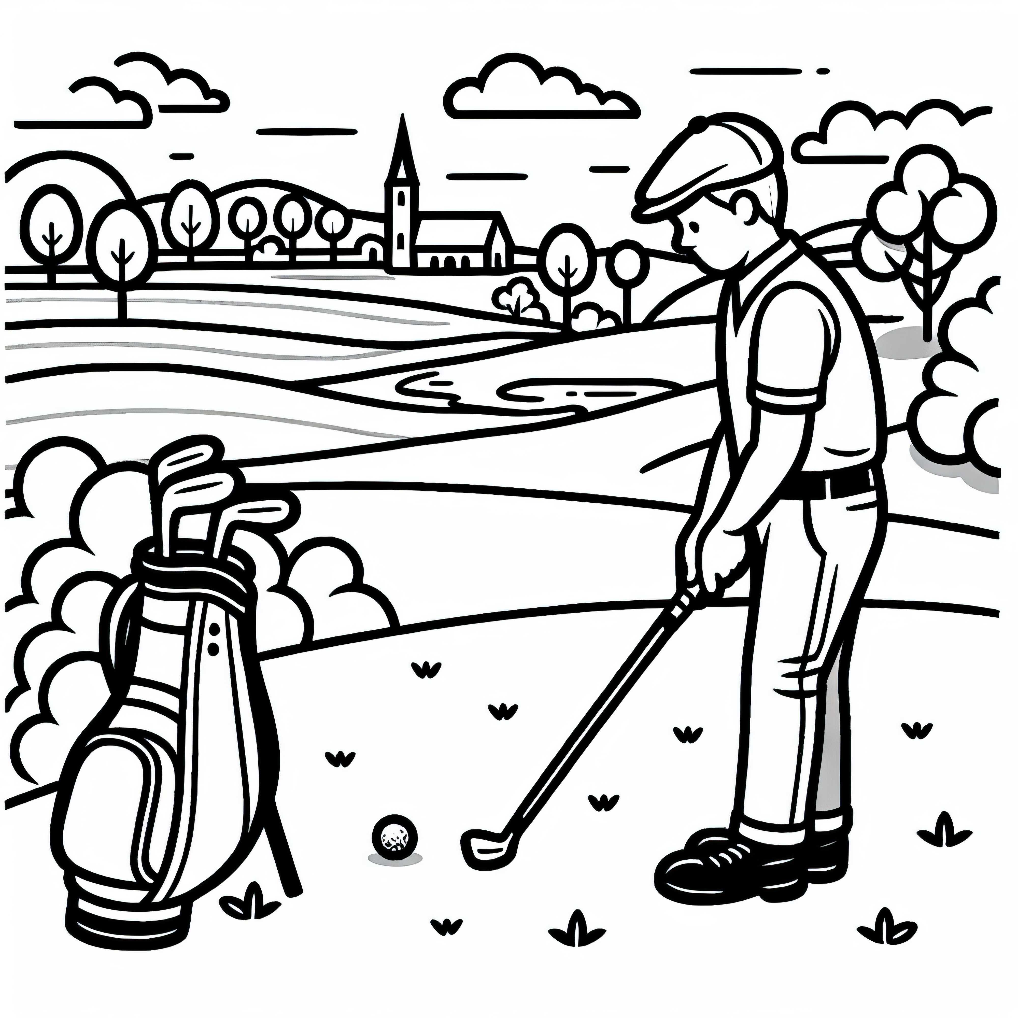 Le golfeur étudie la position de la balle – Dessin à colorier gratuit