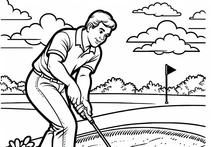 Golfspiller spiller fra sandbunker - Malebillede gratis