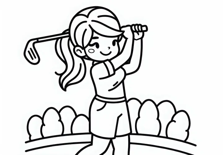 Golfspillerøv træner utslag på driving range - Maleblanket gratis