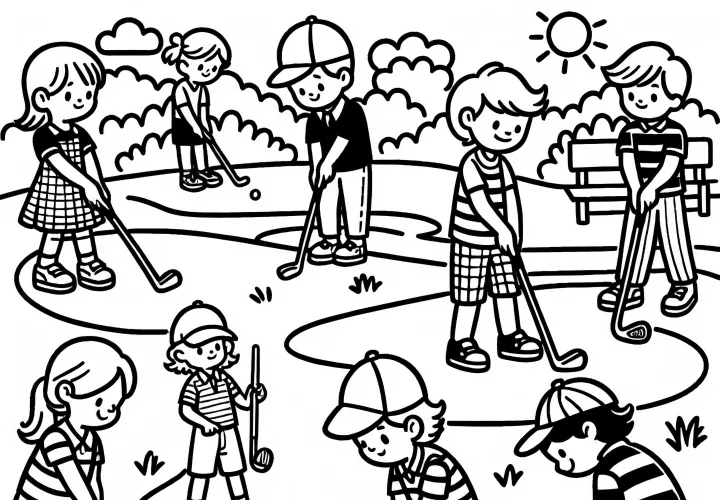 Børn spiller golf farvelægning billede gratis