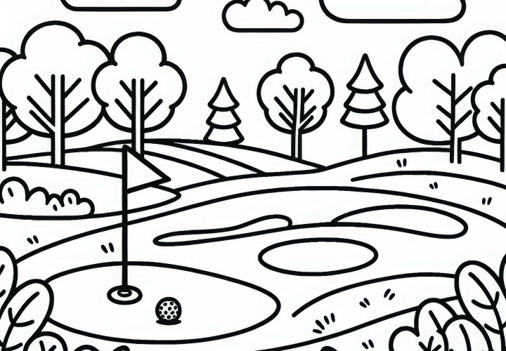 Gambar Mewarnai Lapangan Golf Gratis untuk Kreatif