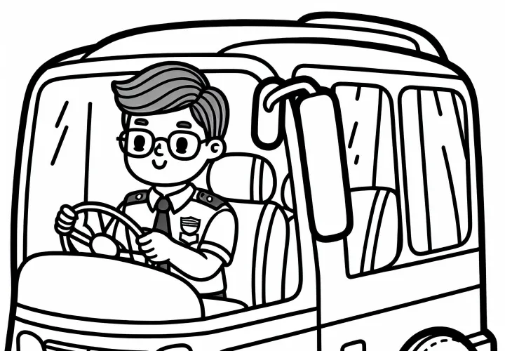 Vozač avtobusa za volanom upravlja z avtobusom barvna predloga enostavno brezplačno