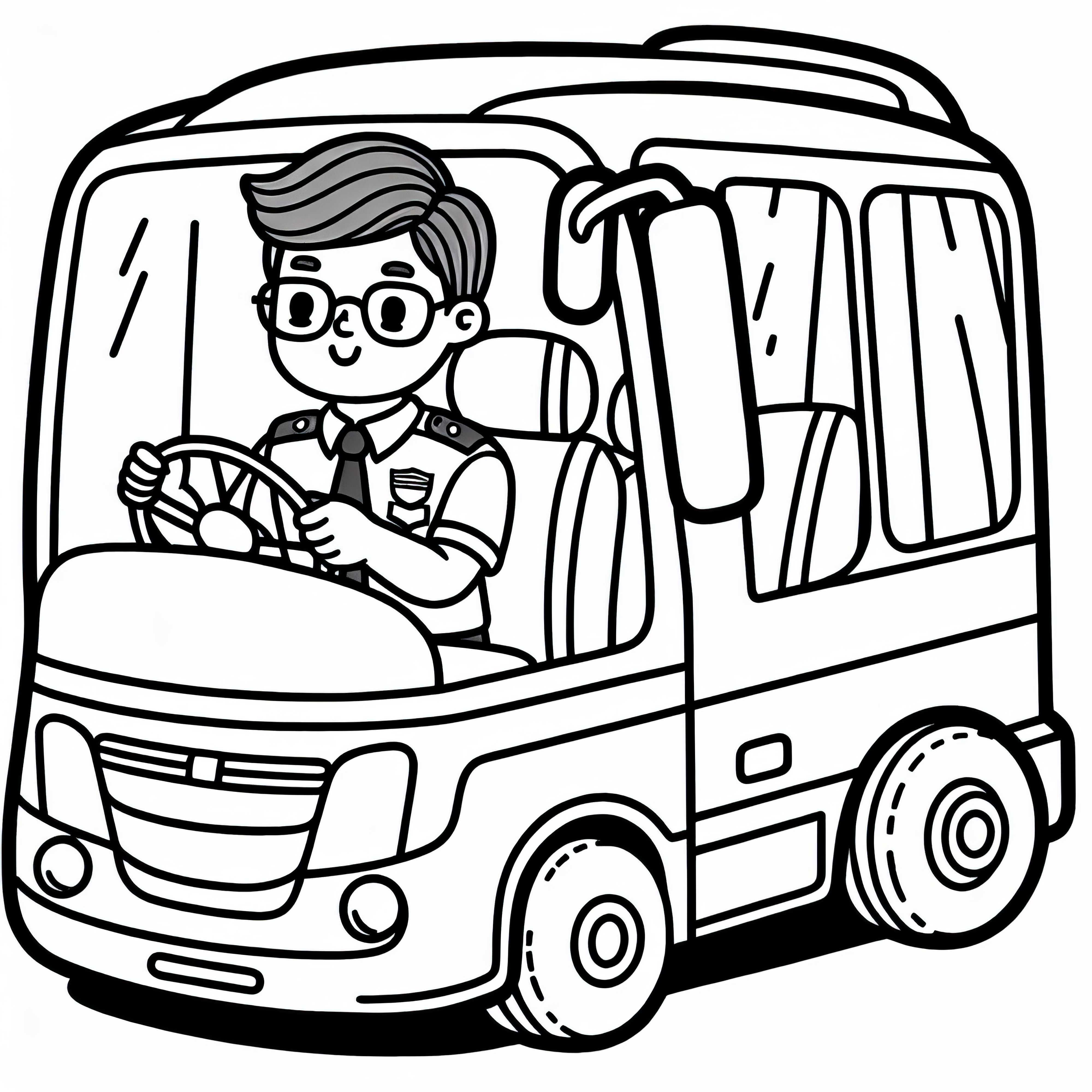 Šofér autobusu za volantom riadi autobus - jednoduchá maľovanka zadarmo