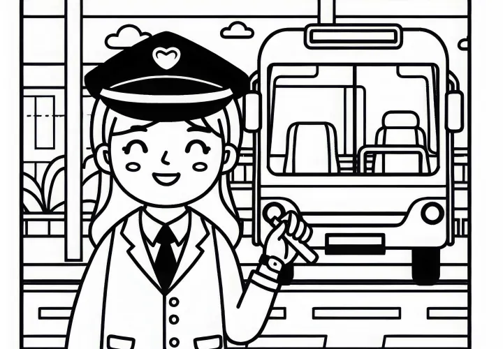 Vozačica avtobusa na postaji – preprosta barvanka brezplačno