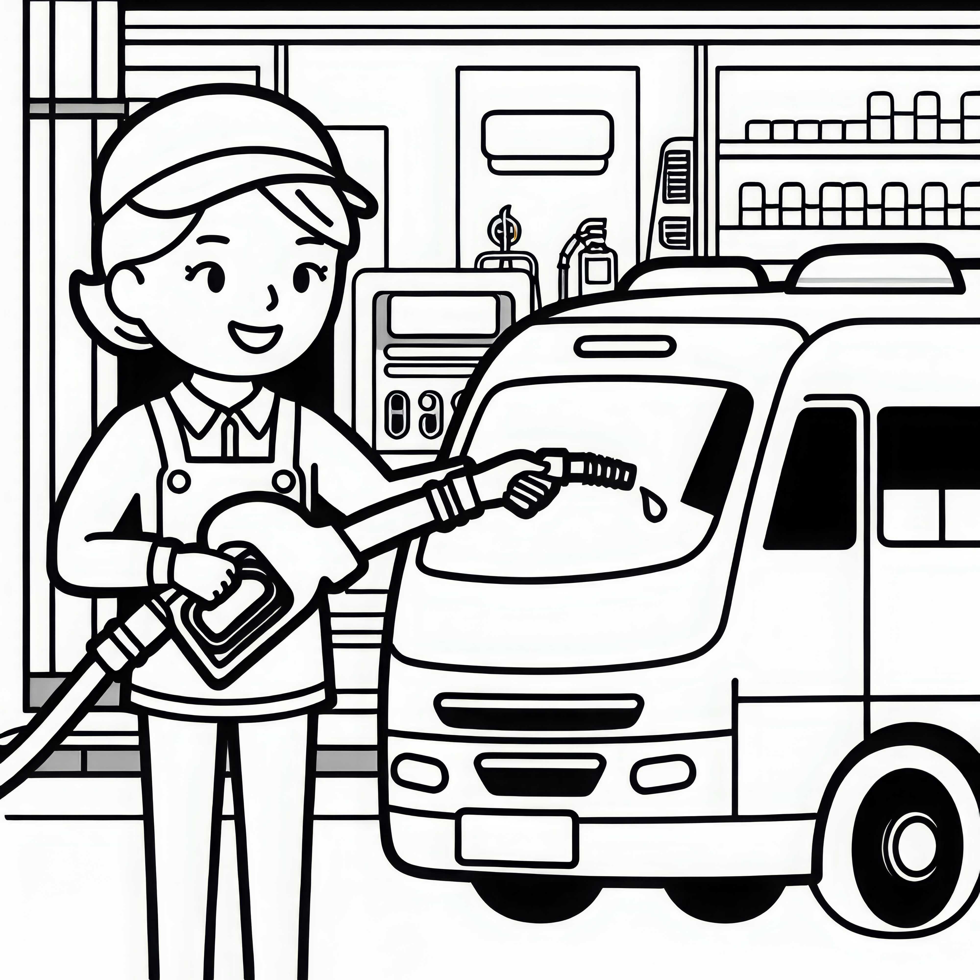 Řidička autobusu tankuje – omalovánka zdarma