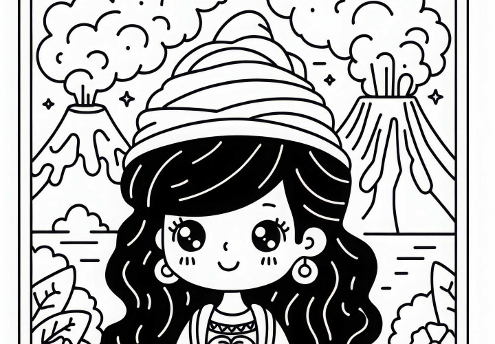 Ricerca vulcanica Disegno da colorare Facile Gratuito Illustrazione da colorare di ricercatrice vulcanologica semplice e gratuita
