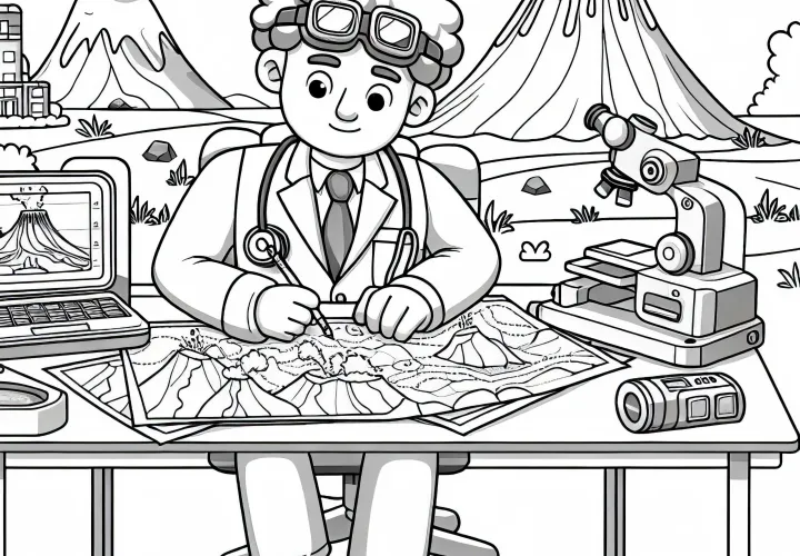 Pesquisador de vulcões cria mapas de atividades vulcânicas – Modelo para colorir gratuito