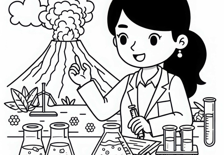 Ricercatrice vulcanologica in laboratorio – Disegno da colorare gratuito