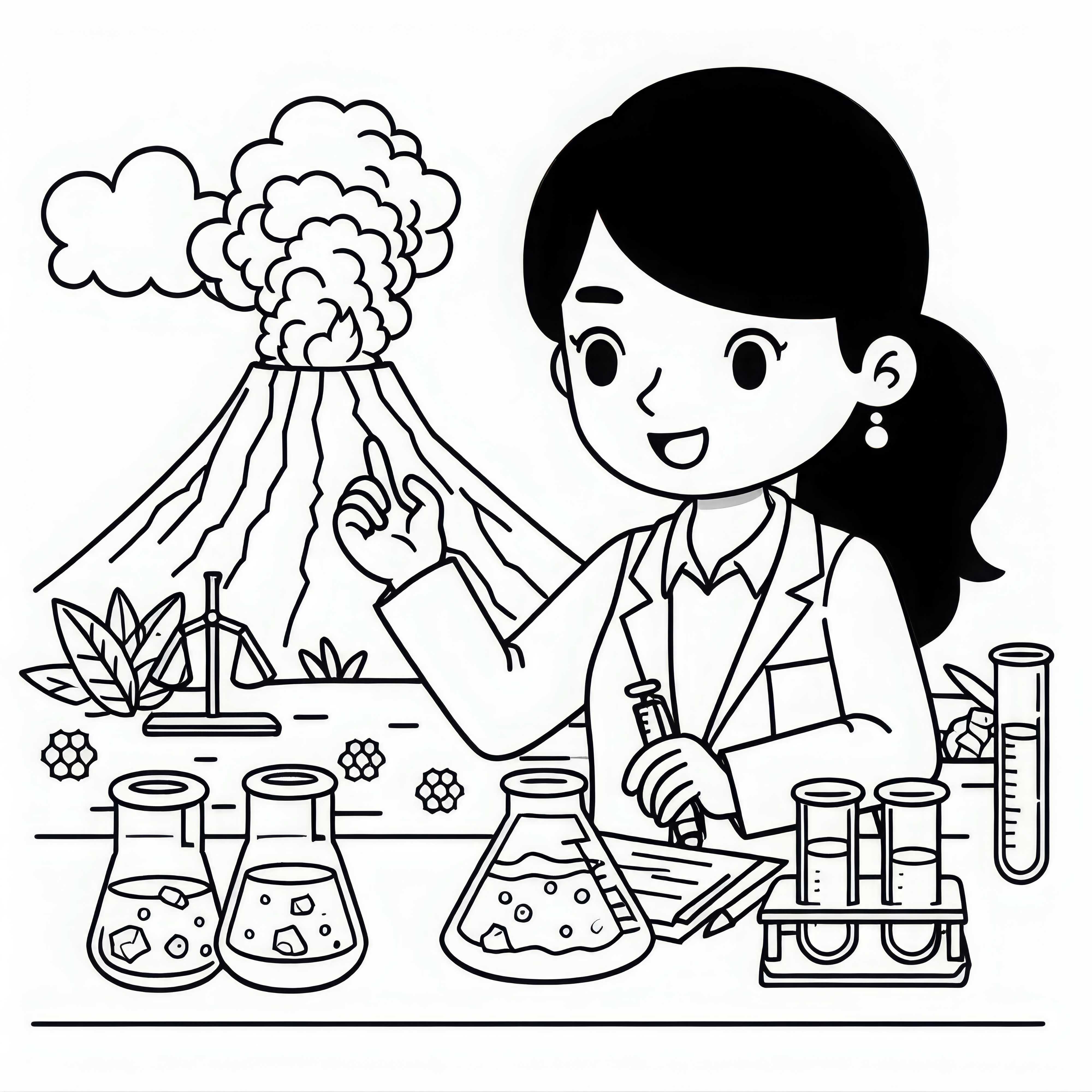 Ricercatrice di vulcani in laboratorio – Disegno da colorare gratuito