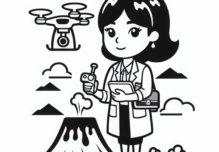 Pesquisadora de vulcões utiliza drone para capturas aéreas – Modelo de desenho gratuito