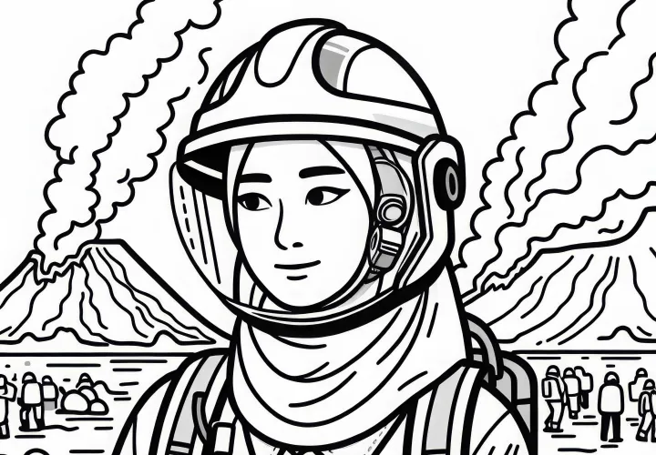 Pesquisadora de vulcões usa roupas de proteção - Desenho para colorir gratuito