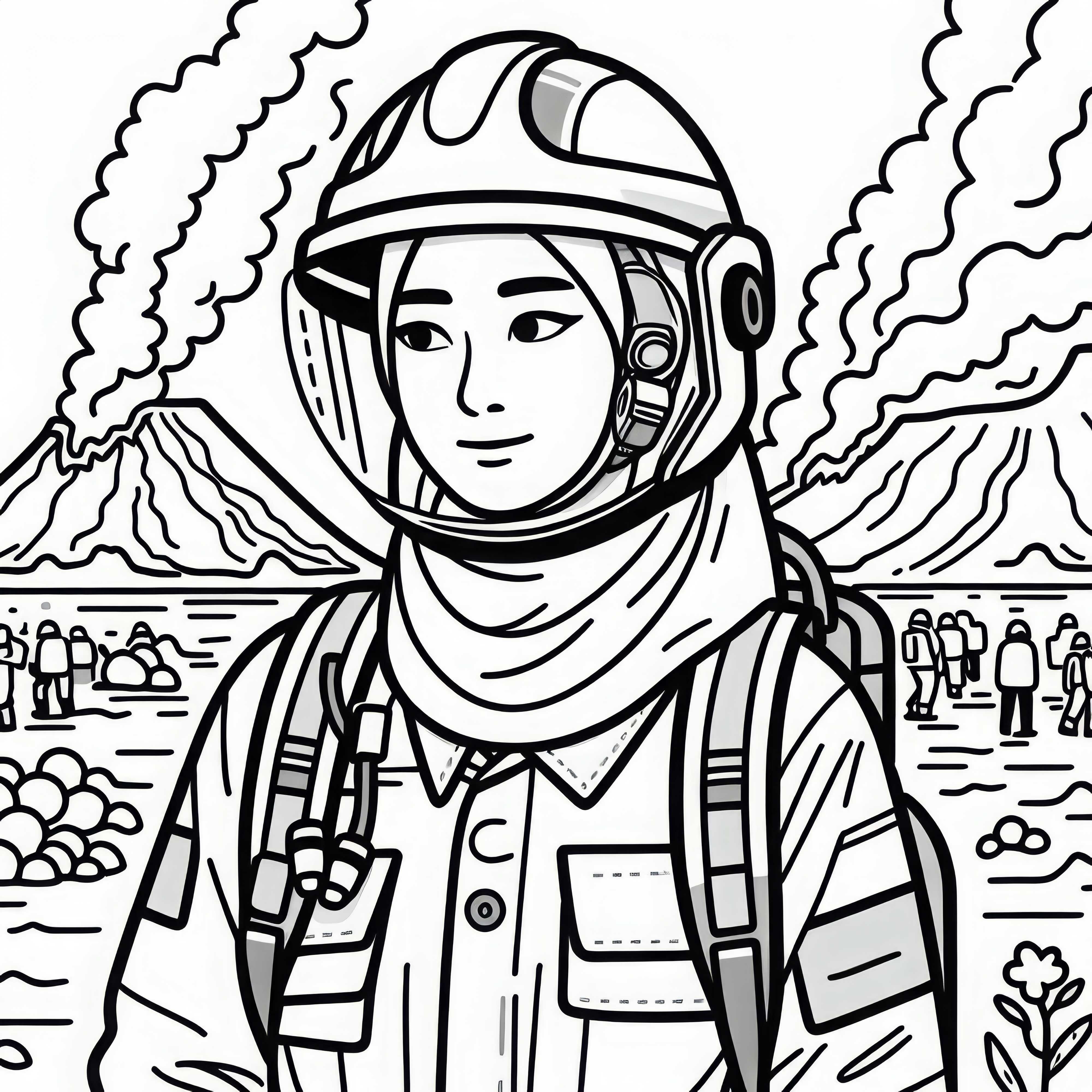 Ricercatrice vulcanologica indossa abbigliamento protettivo - Disegno da colorare gratuito