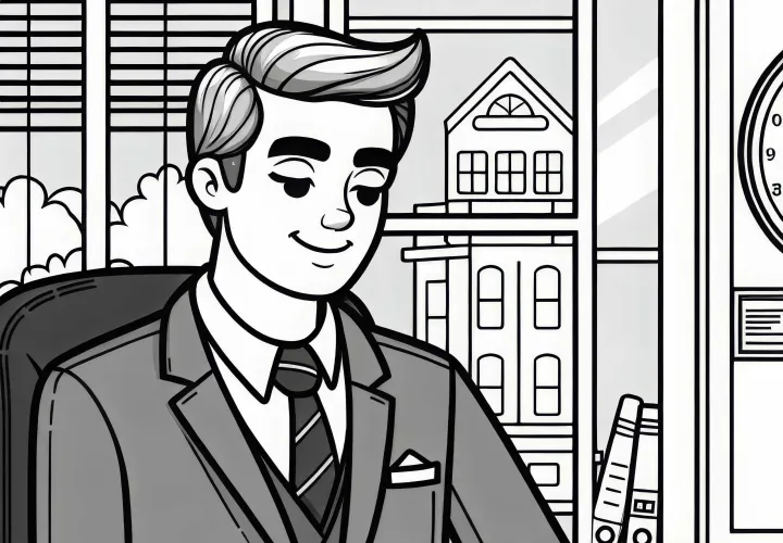 Bürgermeister unterzeichnet wichtiges Dokument im Büro - Ausmalbild gratis