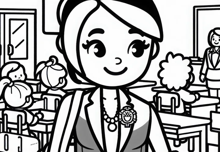 Bürgermeisterin besucht Schule – Ausmalbild einfach und gratis