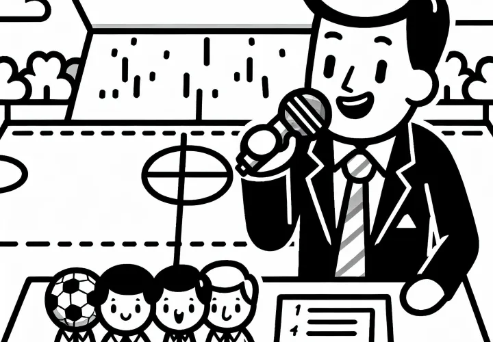 Stadionsprecher kündigt Spieleraufstellung an – Malvorlage einfach gratis