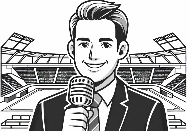 Stadionsprecher begrüßt Zuschauer – Ausmalbild kostenlos Stadionsprecher begrüßt Zuschauer – Ausmalbild kostenlos