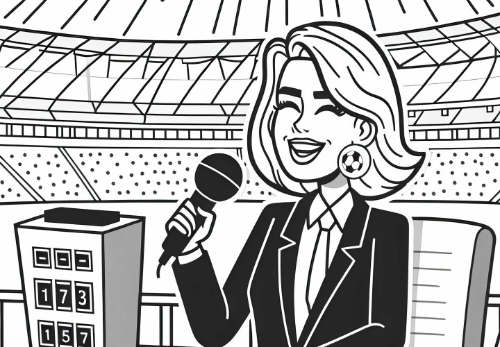 Stadionsprecherin moderiert Gewinnspiel - Ausmalbild kostenlos Stadionsprecherin moderiert Gewinnspiel - Ausmalbild kostenlos