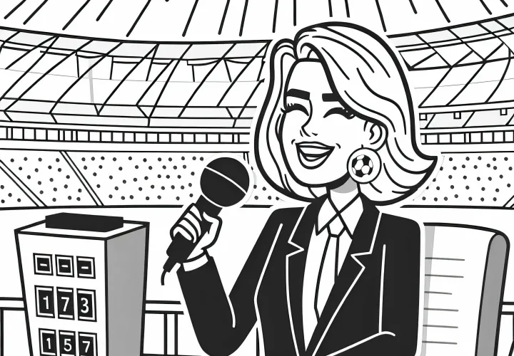 Stadionsprecherin moderiert Gewinnspiel - Ausmalbild kostenlos