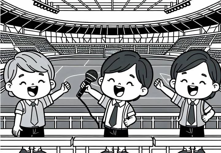 Kinder als Stadionsprecher – Ausmalbild kostenlos Kinder als Stadionsprecher – Ausmalbild kostenlos