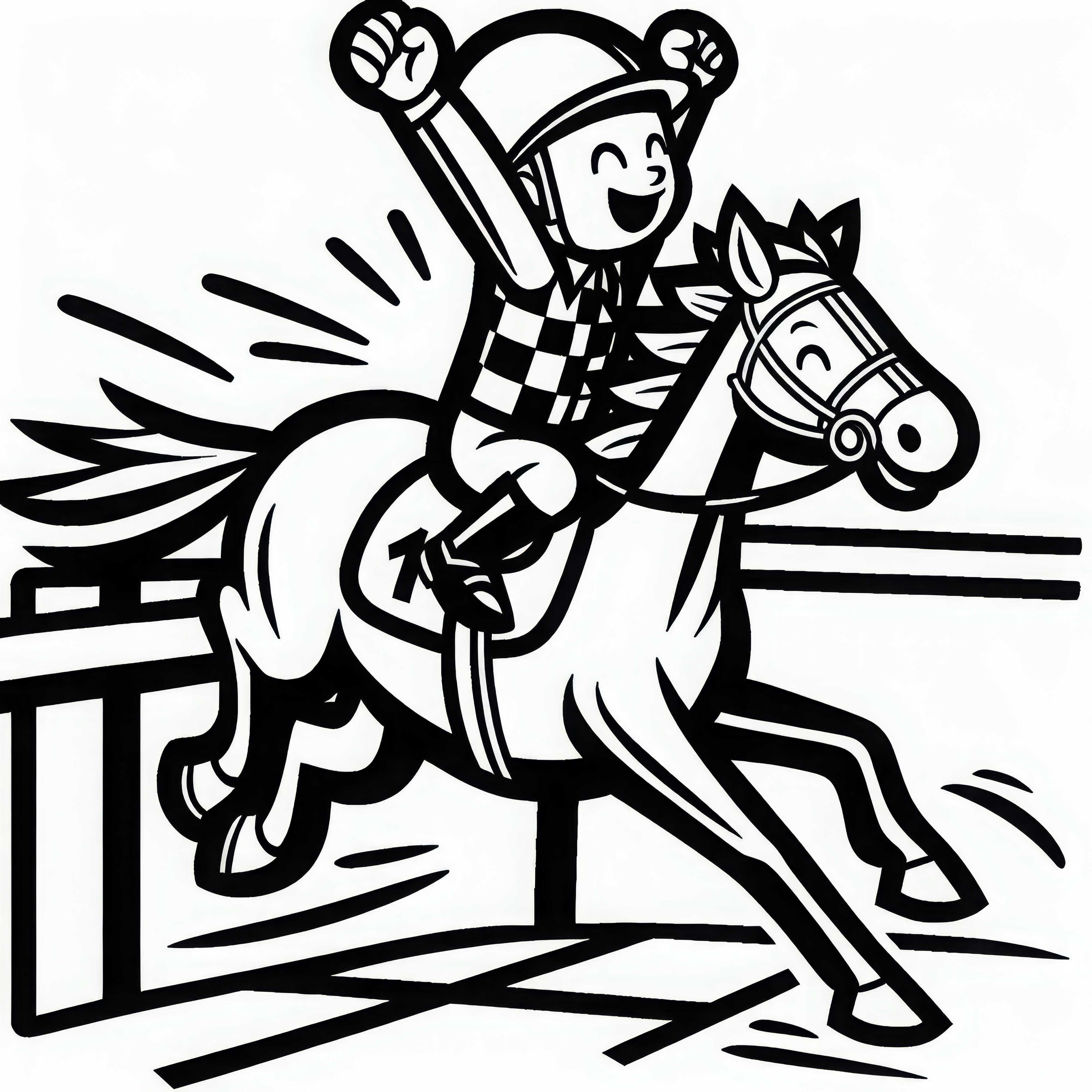 Cavaliere da corsa raggiunge il traguardo e festeggia – Modello da colorare gratuito