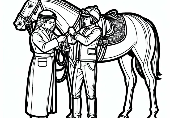 Jahanec preverja opremo konja – Brezplačna slika za barvanje