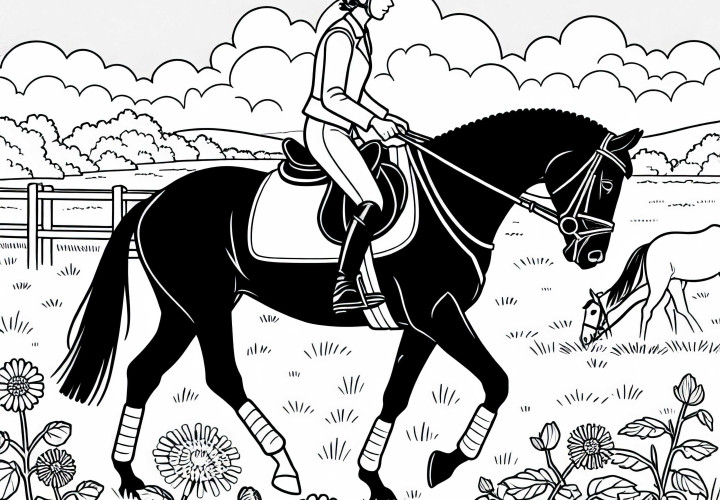 Cavaliere da corsa si allena su un prato – Scarica gratis il disegno da colorare Cavaliere da corsa si allena su un prato – Scarica gratuitamente il disegno da colorare