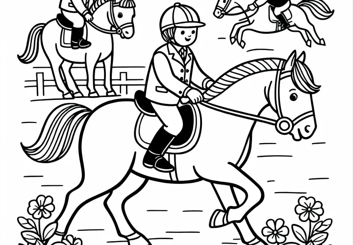 Otroci pri jahanju - enostavna barvna slika brezplačno