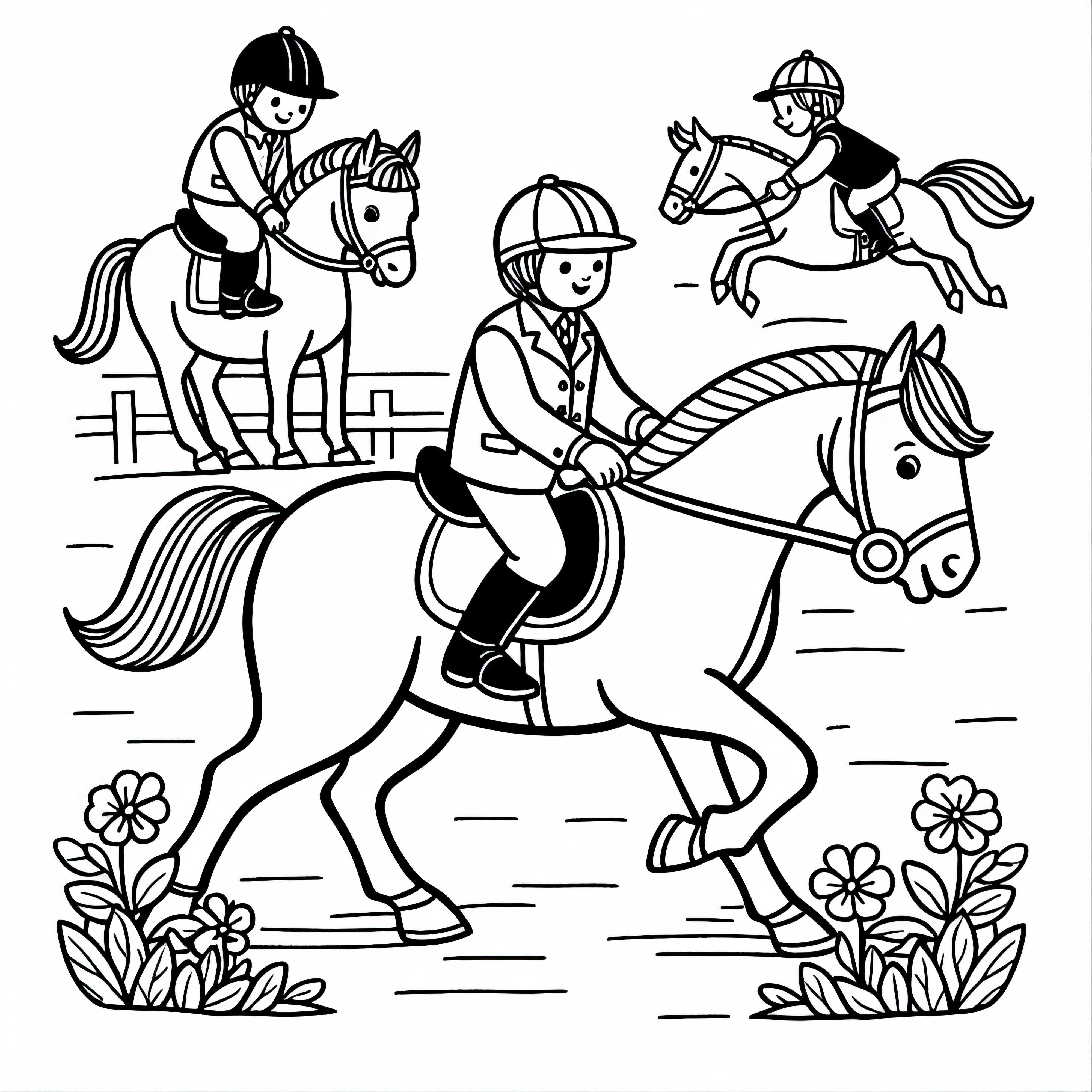 Bambini a cavallo - Disegno da colorare semplice e gratuito