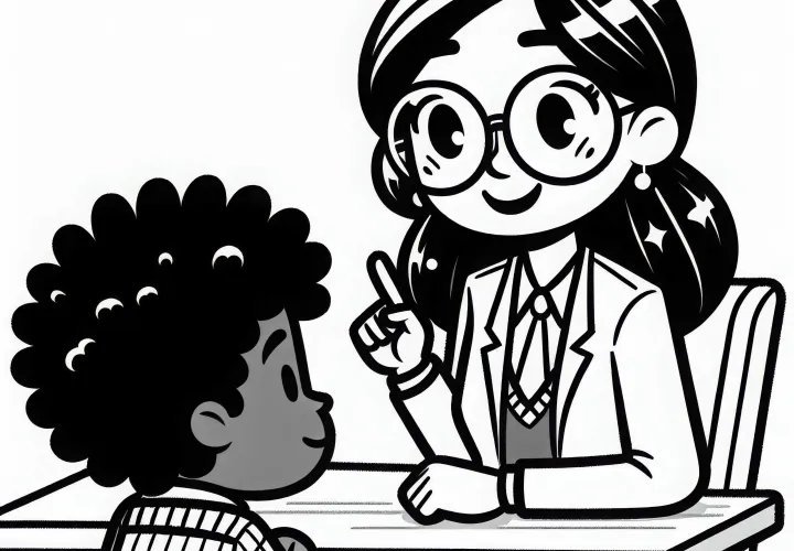 La profesora discute con los estudiantes - dibujo para colorear gratuito