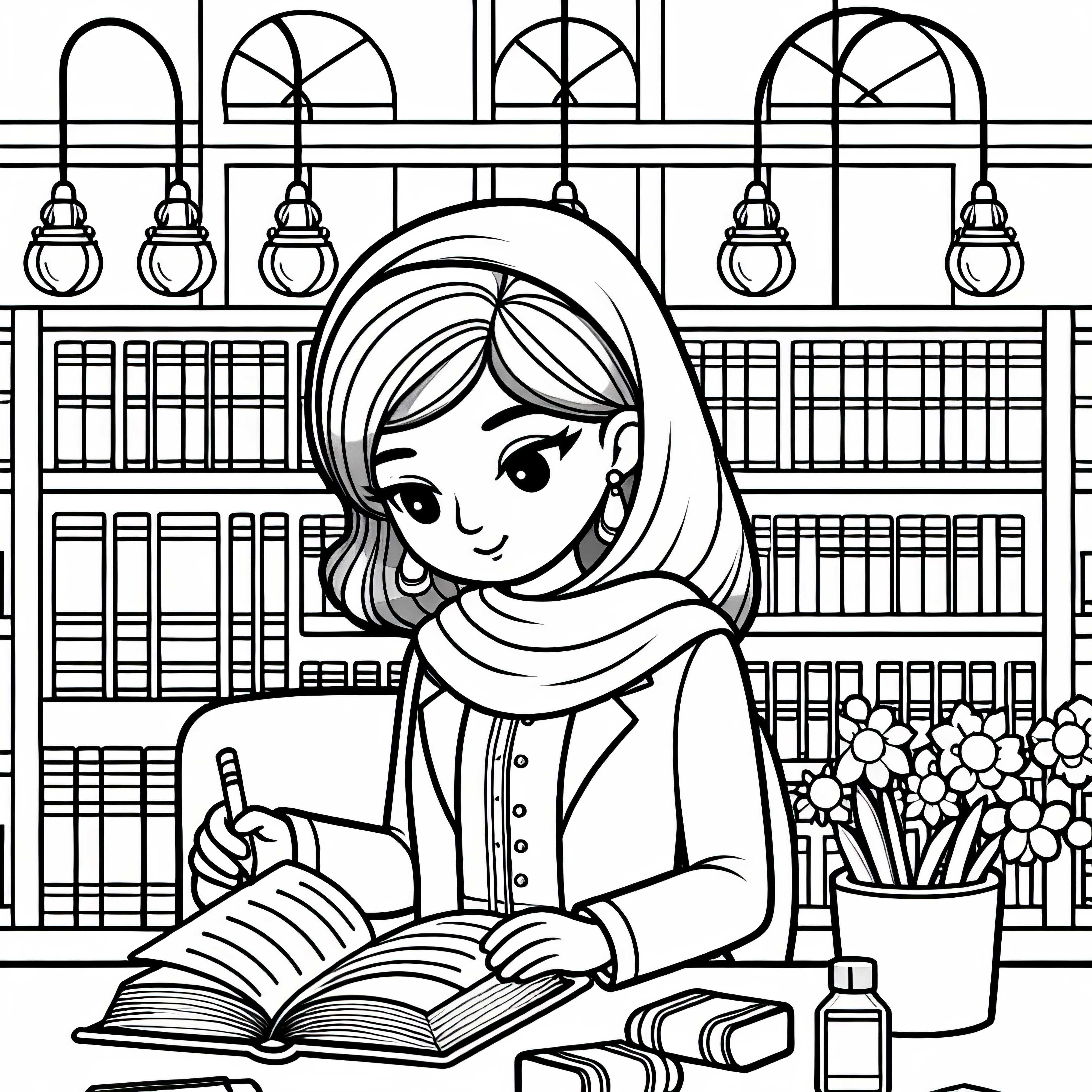 Professore legge libro in biblioteca universitaria – Modello da colorare gratuito