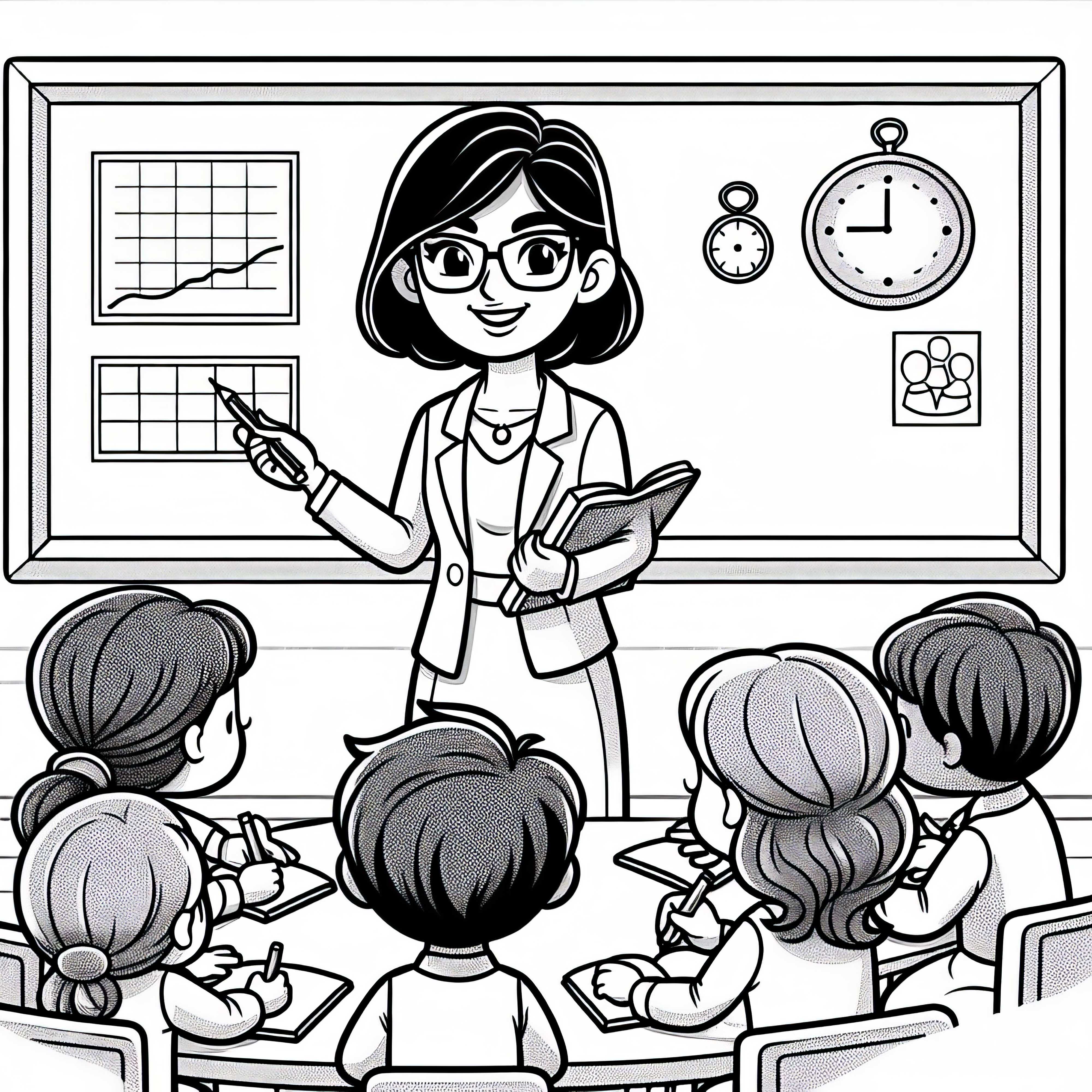 La professoressa guida il lavoro di gruppo durante il seminario - Disegno da colorare gratuito