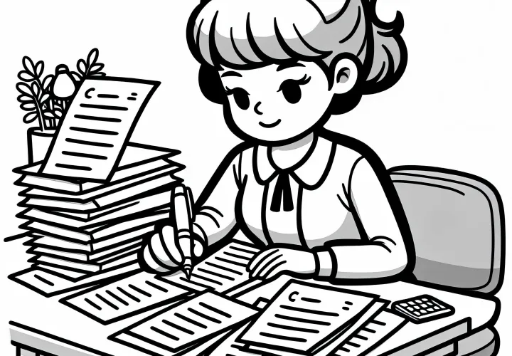 La profesora revisa exámenes - Plantilla para colorear gratis para descargar