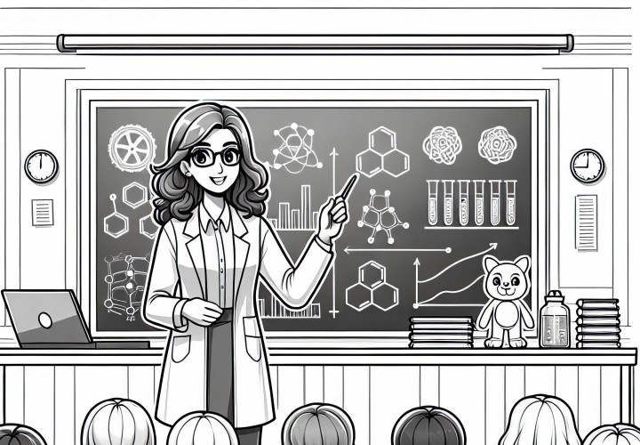 Professoressa presenta i risultati della ricerca nell'aula – Disegno da colorare gratuito Professoressa presenta i risultati della ricerca nell'aula magna - Disegno da colorare gratuito