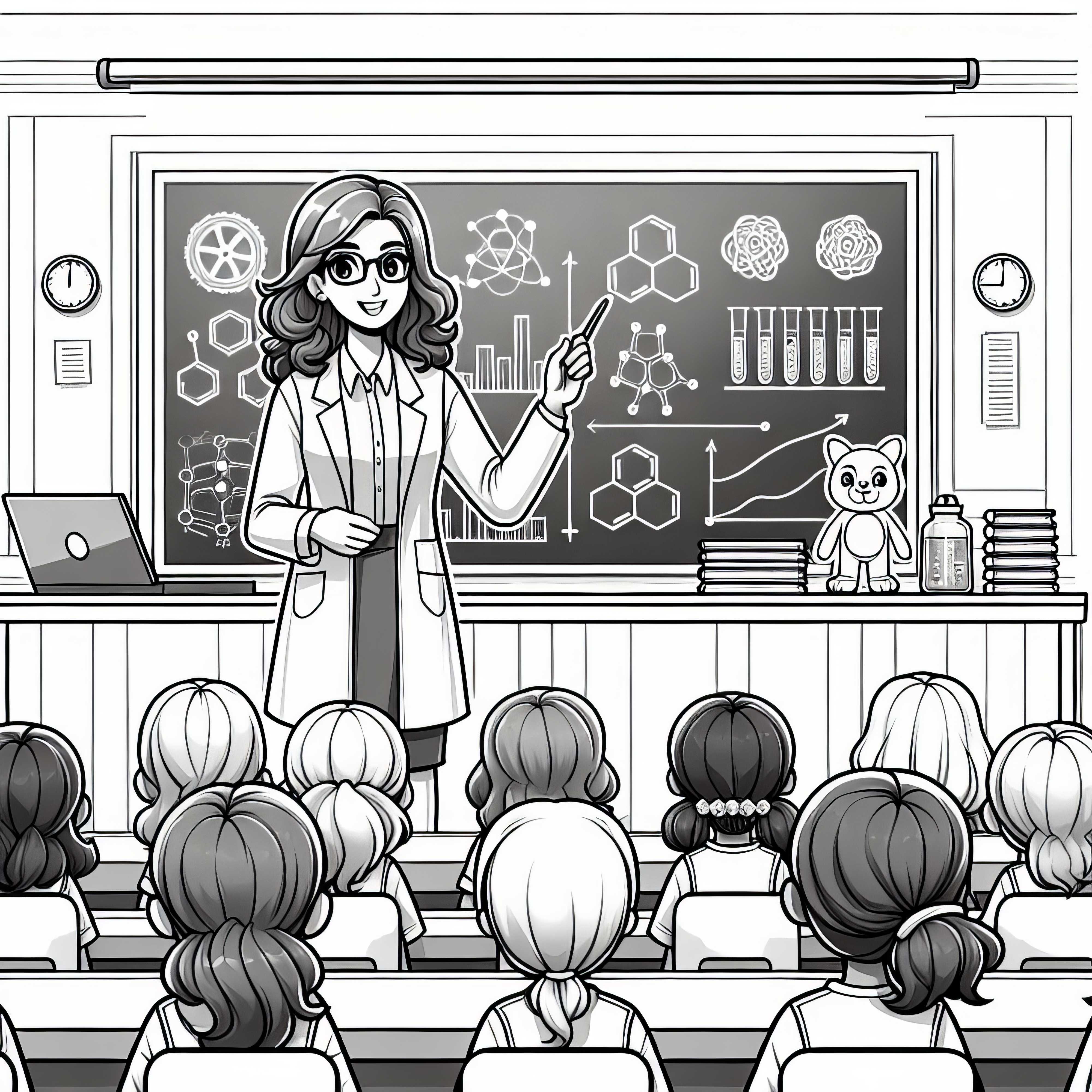 La professoressa presenta i risultati della ricerca nell'aula – Disegno da colorare gratuito