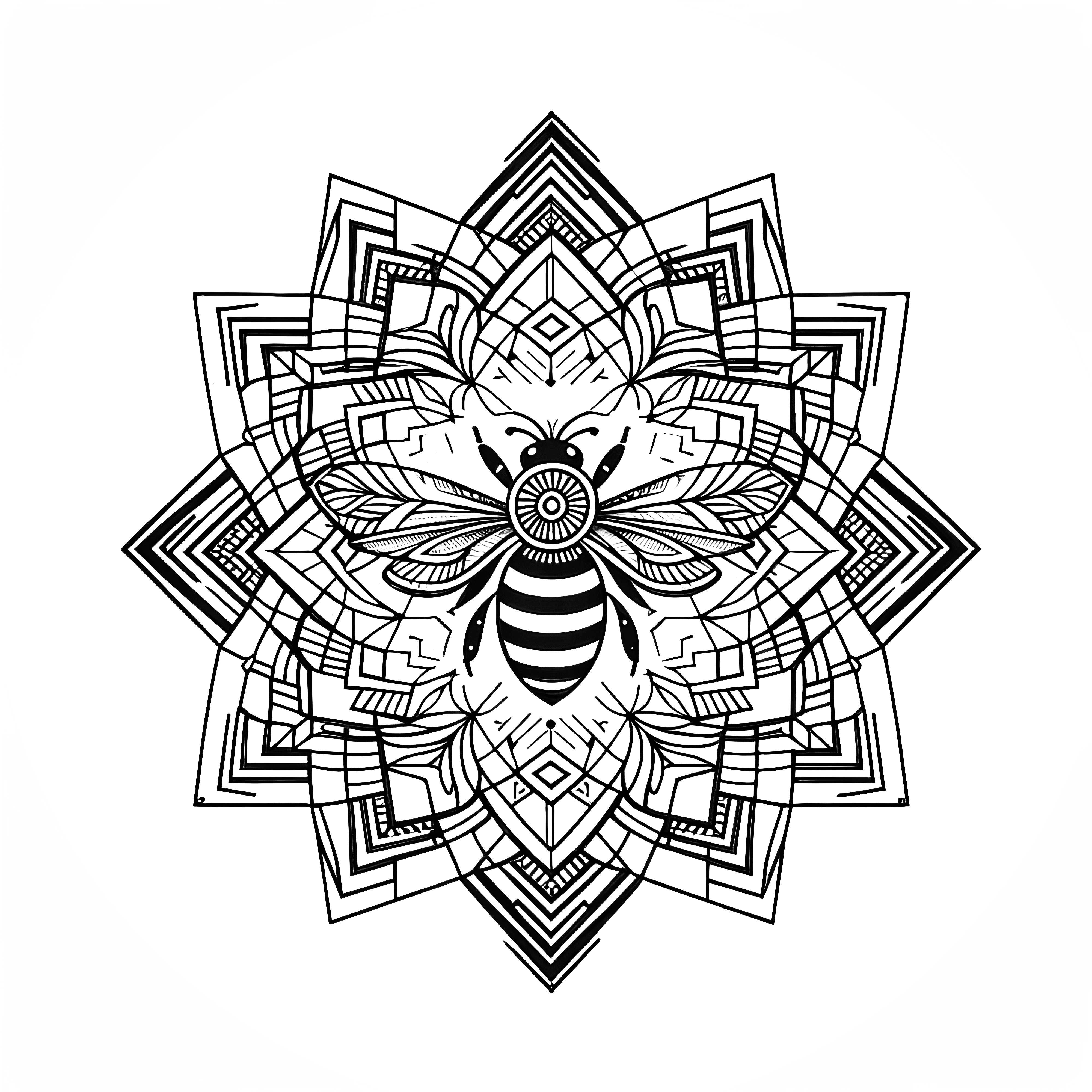 Bee mandala in full bloom: Coloring page