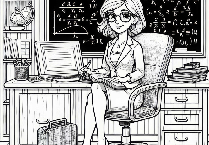 Disegno da colorare di una professoressa che sviluppa un libro di testo per studenti - Gratuito Immagine da colorare di un professore che sviluppa un libro di testo per studenti - Gratuito