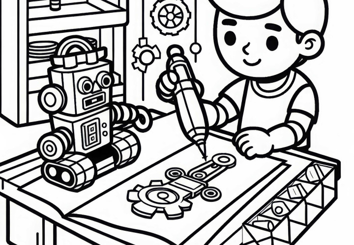 Der Spielzeugmacher entwirft neues Spielzeug auf Papier – Malvorlage kostenlos