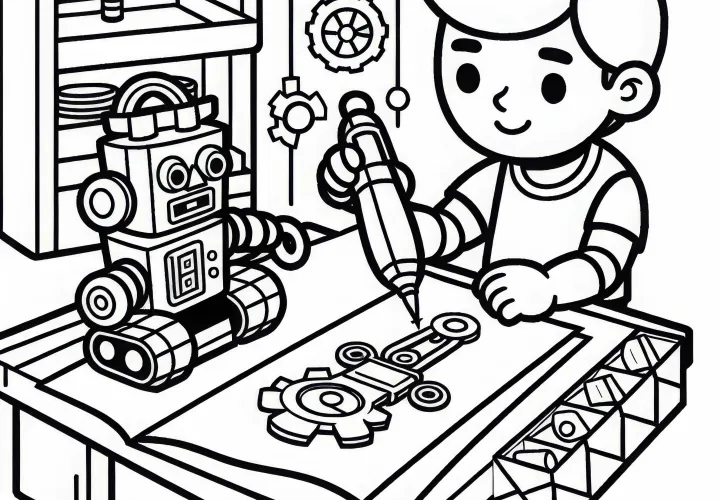 El fabricante de juguetes diseña nuevos juguetes en papel – Plantilla para colorear gratuita
