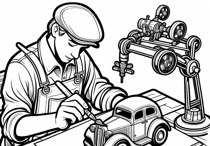 Dibujo para colorear de juguetero: descarga gratuita de un coche de juguete pintado a mano