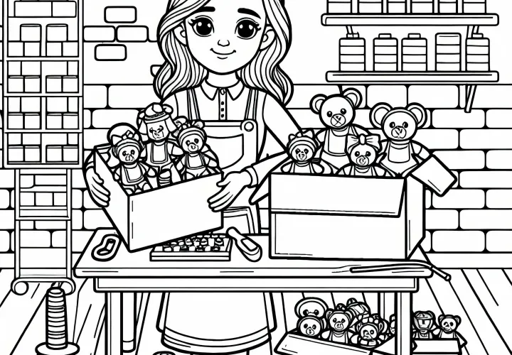 Fabricante de juguetes con juguetes terminados envasados - Dibujo para colorear gratis