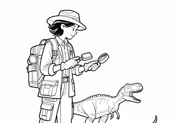 Baixe gratuitamente uma imagem para colorir de uma pesquisadora de dinossauros Baixe gratuitamente uma imagem para colorir de uma pesquisadora de dinossauros