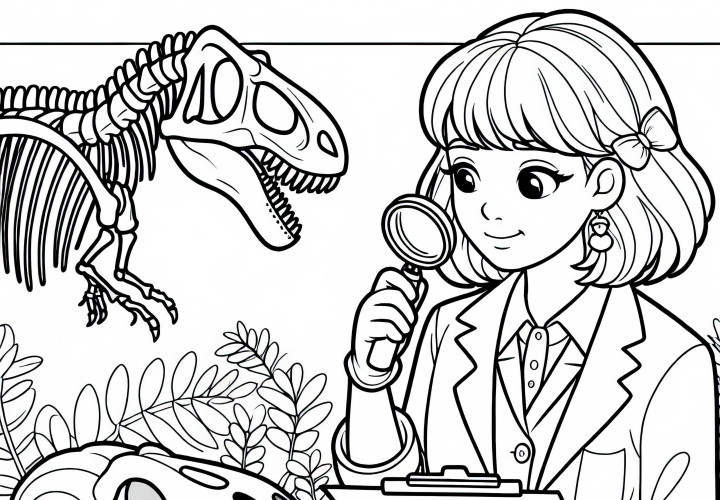 Dino-forskare färgläggningsmall gratis att ladda ner Dino-forskare målarbok Gratis nedladdning