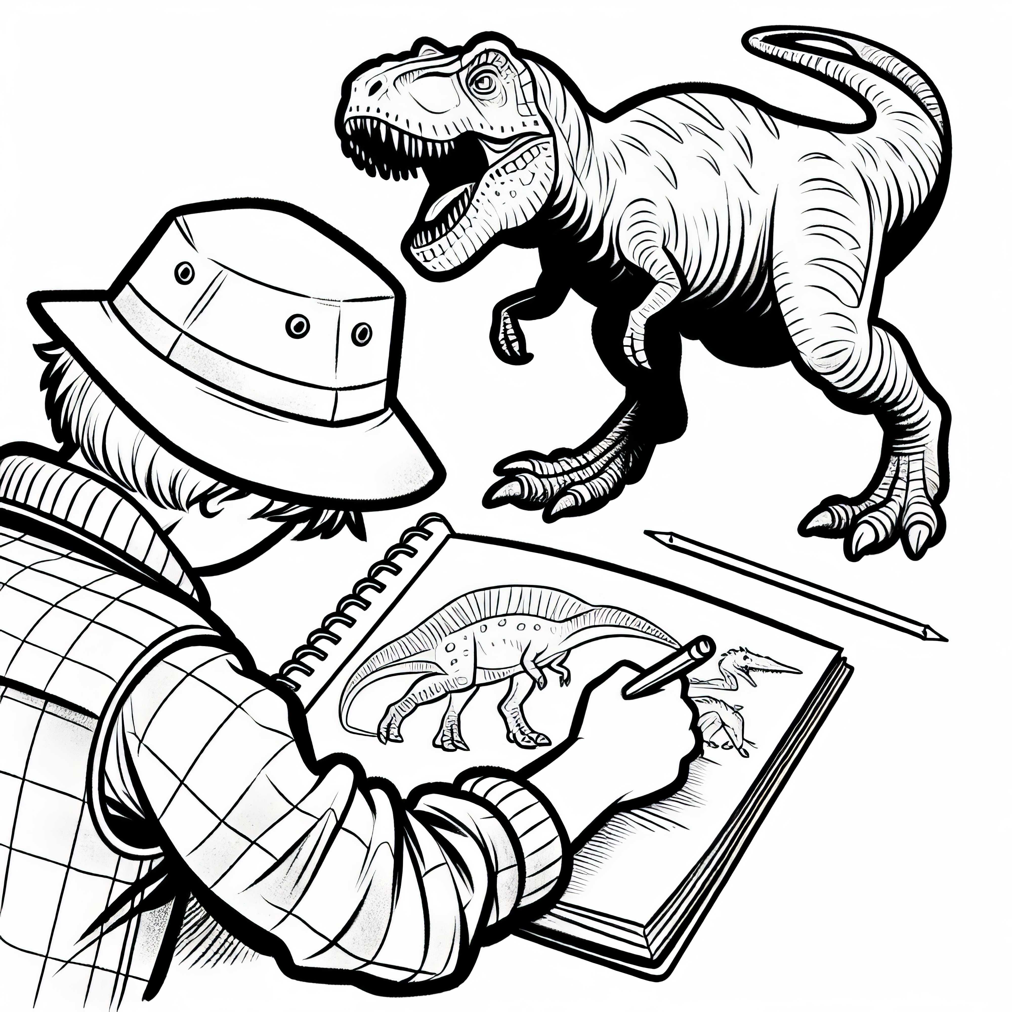 Pesquisador de dinossauros desenha dinossauros – Modelo de pintura grátis