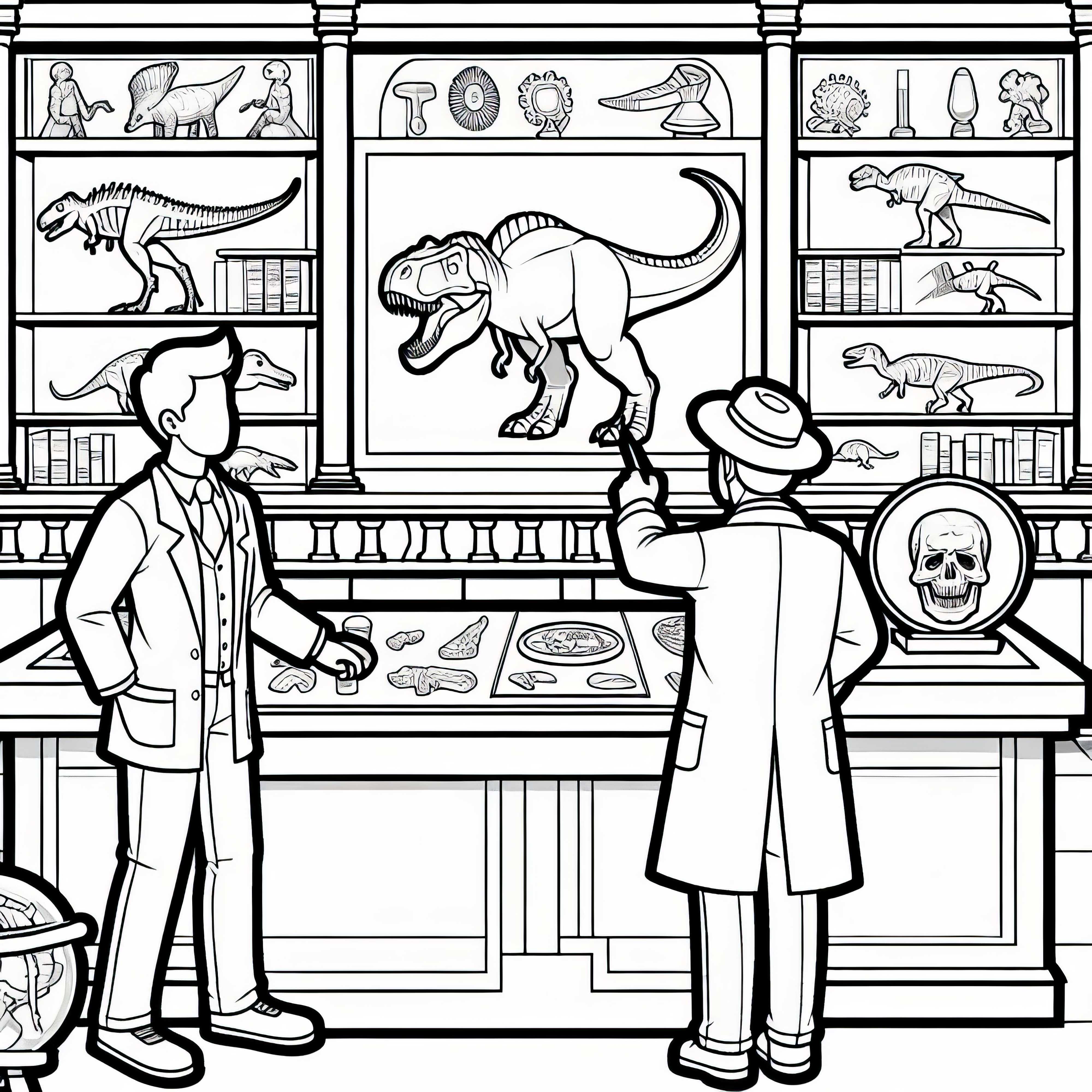 Dino-forskare förklarar utställning på ett museum – Målarbild gratis