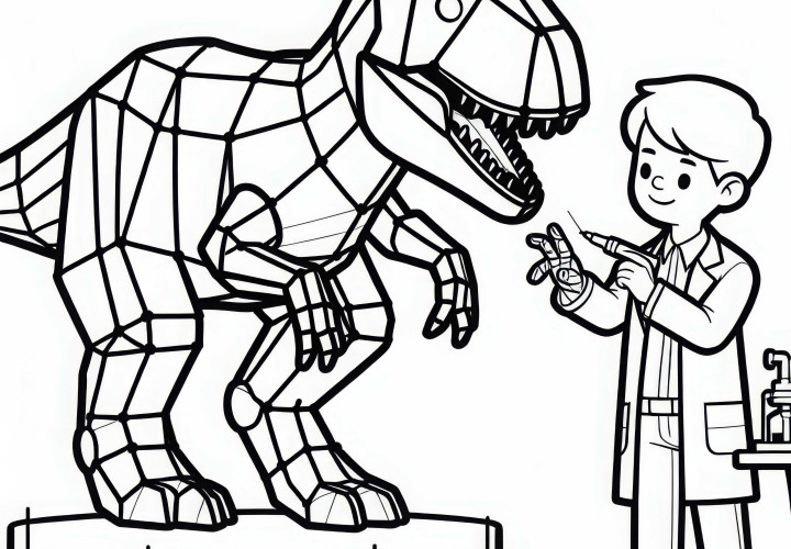 Pesquisador de dinossauros cria modelo 3D de um dinossauro - Desenho para colorir grátis Pesquisador de dinossauros cria modelo 3D de um dinossauro - desenho para colorir grátis