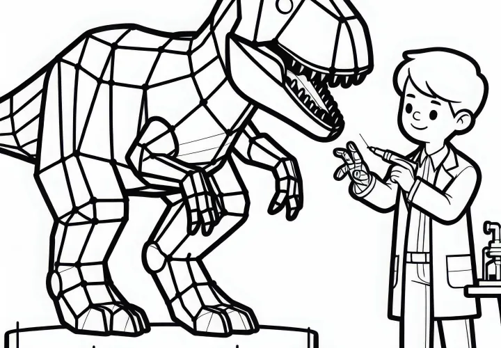 Investigador de dinosaurios crea un modelo 3D de un dinosaurio - Dibujo para colorear gratuito